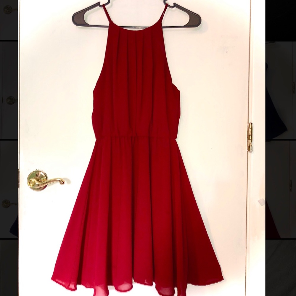 Red/burgundy cinched waist dress